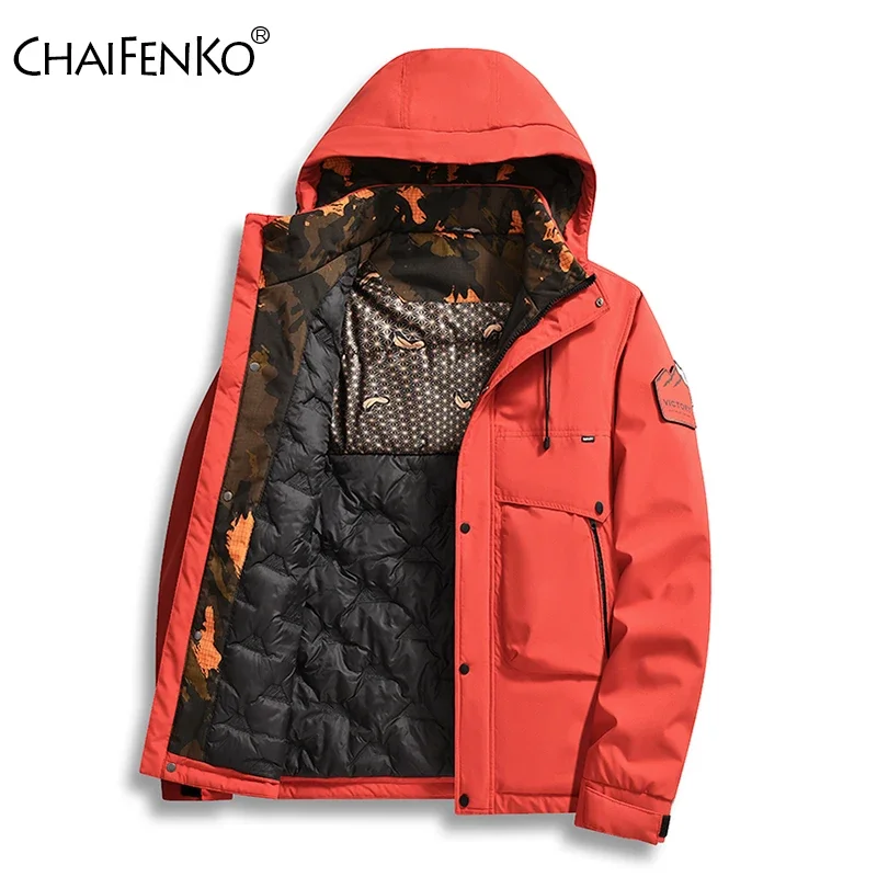 New Color Blocking Hooded Men Parka Outdoors Exercise Casual Windproof Comfortable Coat Winter Fashion Thicken Keep Warm Jacket