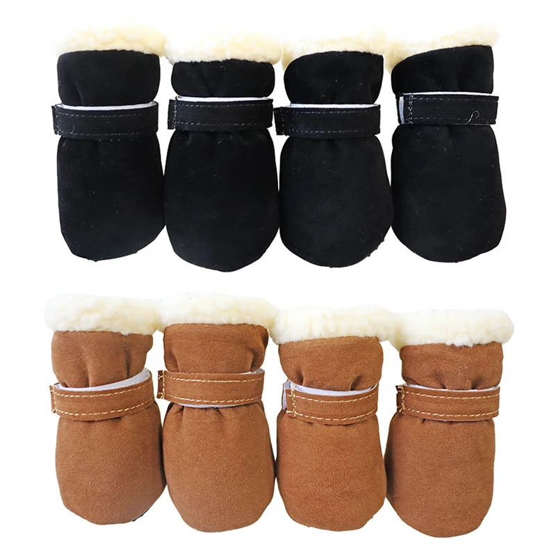 4pcs/Set Winter Warm Pet Shoes Anti-Slip Thick Dog Boots for Small Dogs Puppy Snow Boots Chihuahua Footwear Yorkie Poodle Shoes