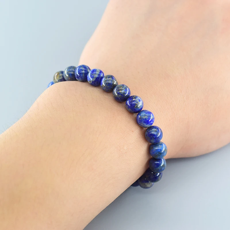 Real 5A Natural Lapis Lazuli Contas de Pedra Pulseira para As Mulheres, Elástico Jóias, Energia de Cura, Presente para Namorado, Alta Qualidade