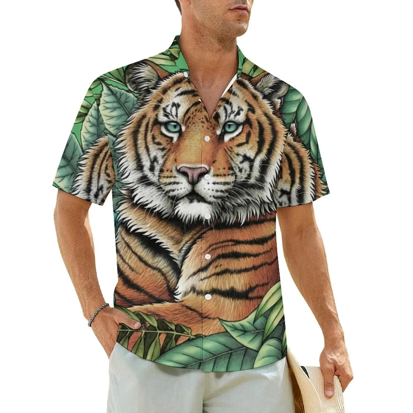 

Sumatran Tiger Summer Shirt For Male Beach Animal Print Casual Shirts Short Sleeve Y2K Street Graphic Trendy Oversized Blouses