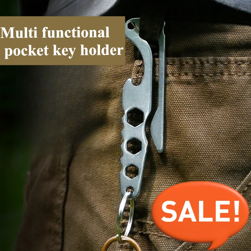 1pc Outdoor Multitasker TOOLS camping multitool roestvrijstalen sleutelhanger Fietsreparatie kampeeruitrusting