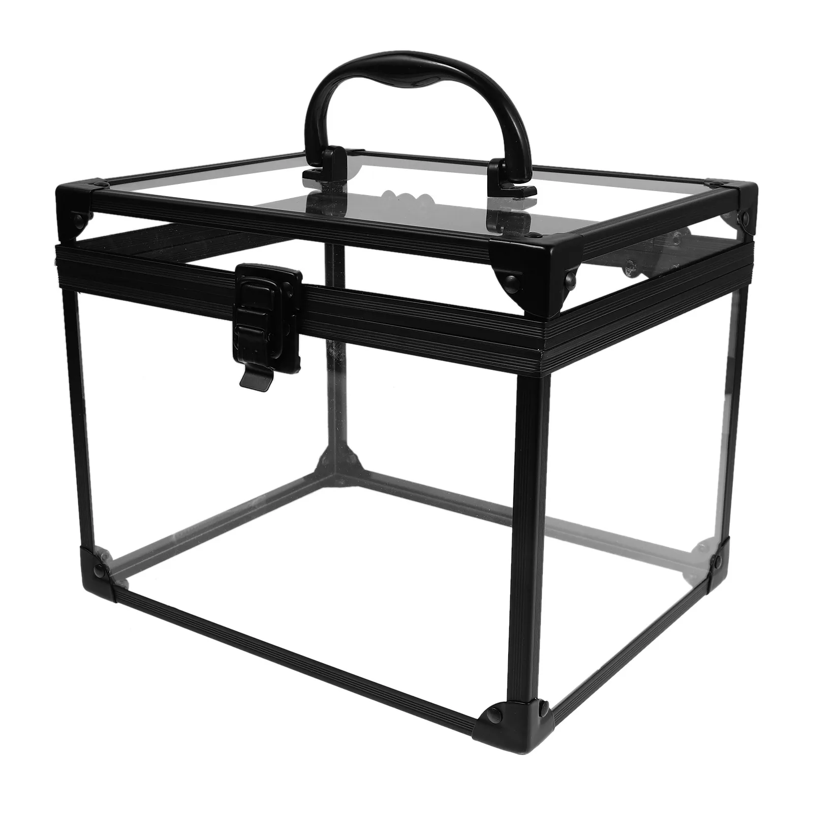 

Transparent Jewelry Box Crown Gold Makeup Organizer Aluminum Alloy Frame Travel Case Large Capacity Lockable Storage for Rings