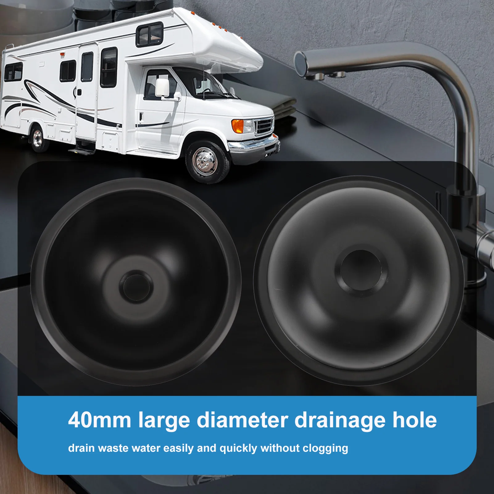 9x4in 304 Stainless Steel RV Sink Round Easy To Clean 40mm Drain Port Hand Wash Basin for RV Camper Boat Caravan