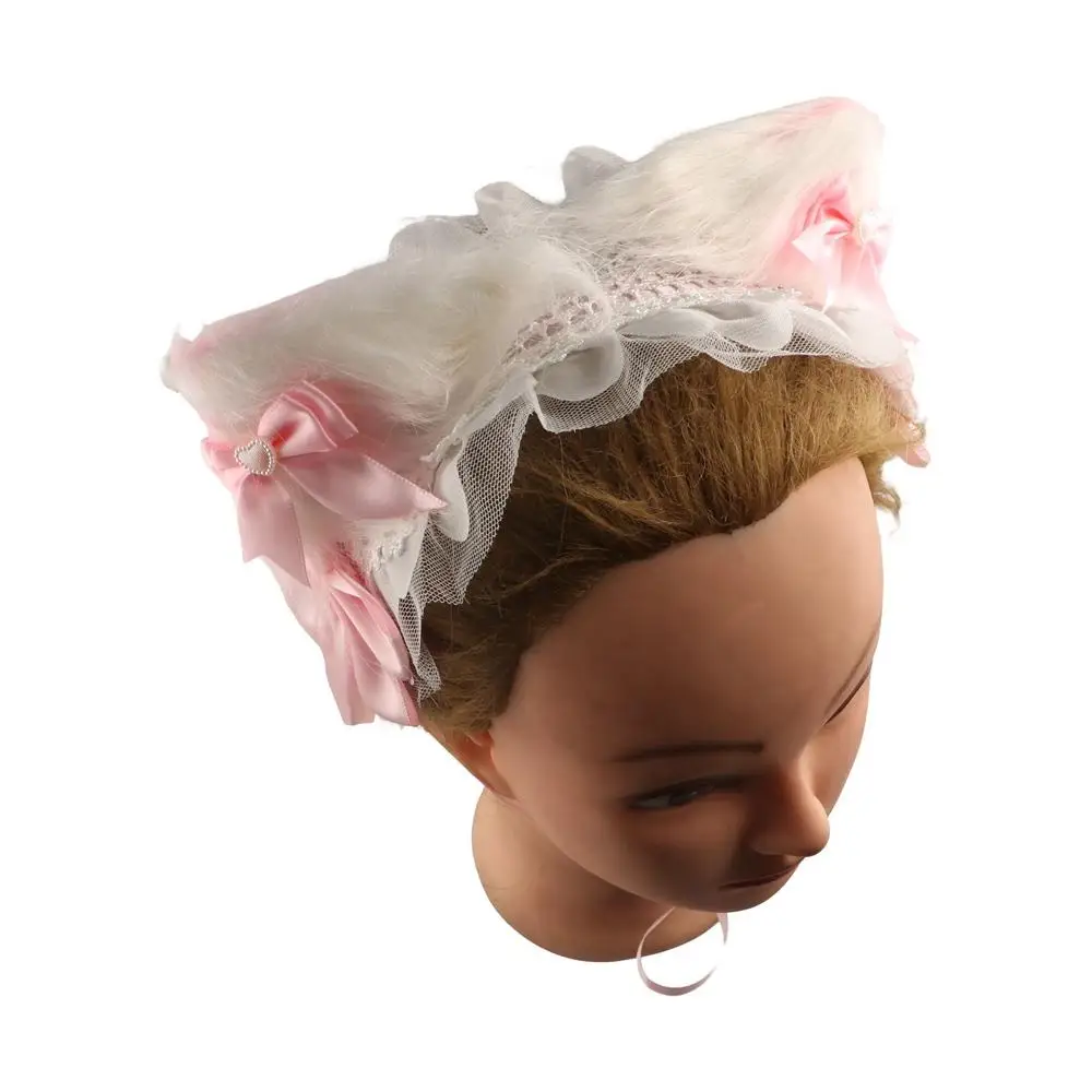 

Cute Plush Cat Ears Lolita Lace Headband Jk Ribbon Bow Barrettes Kawaii Hair Accessories Ruffled Headband Party