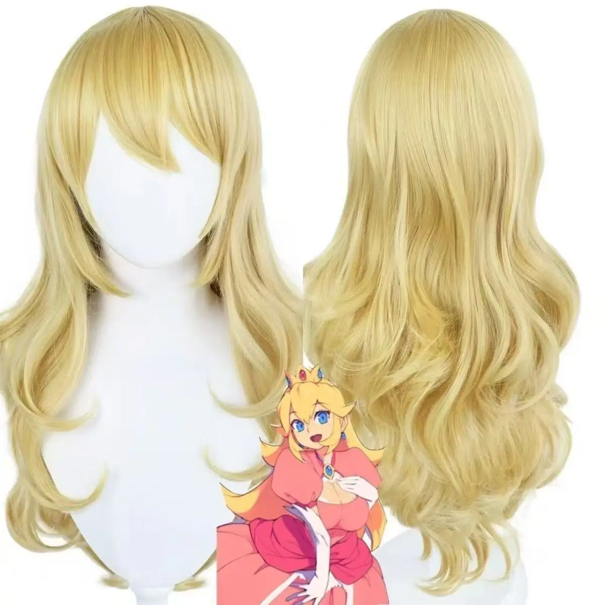

1 piece light golden long wavy wig for anime Super Mario Princess Peach cosplay