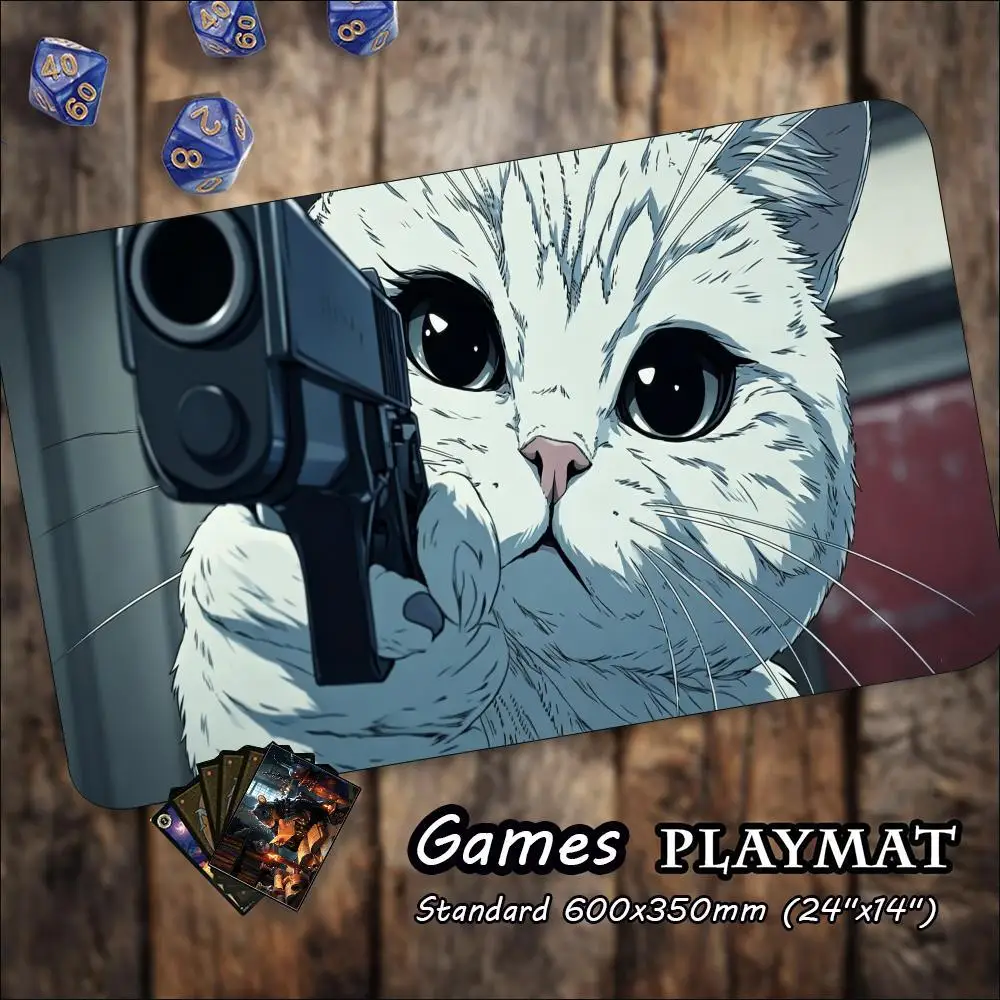 Jumbo Oversized Mouse Pad Cartoon White Cat Gaming Desk Mat Ultra Smooth Surface Stitched Edge Premium Cloth Cool Cat Pick TCG