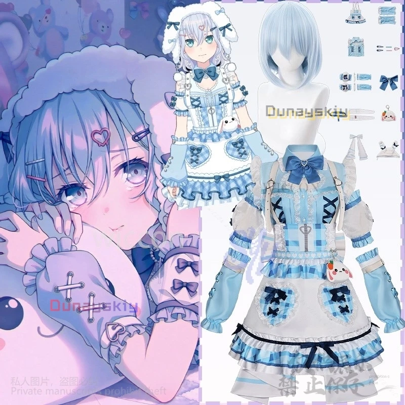 

Anime BanG Dream Cosplay Kurata Mashiro Costume Kawaii Baby Blue Jsk Lolita Sweet Furry Dog Hat Jirai Kei Girls Halloween Party
