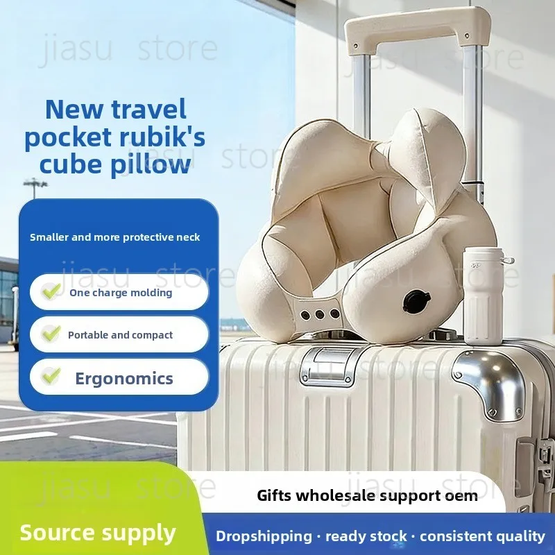 New Portable Inflatable U-shaped Neck Pillow, Travel Cervical Support Cushion for Airplane Car Nap Sleep