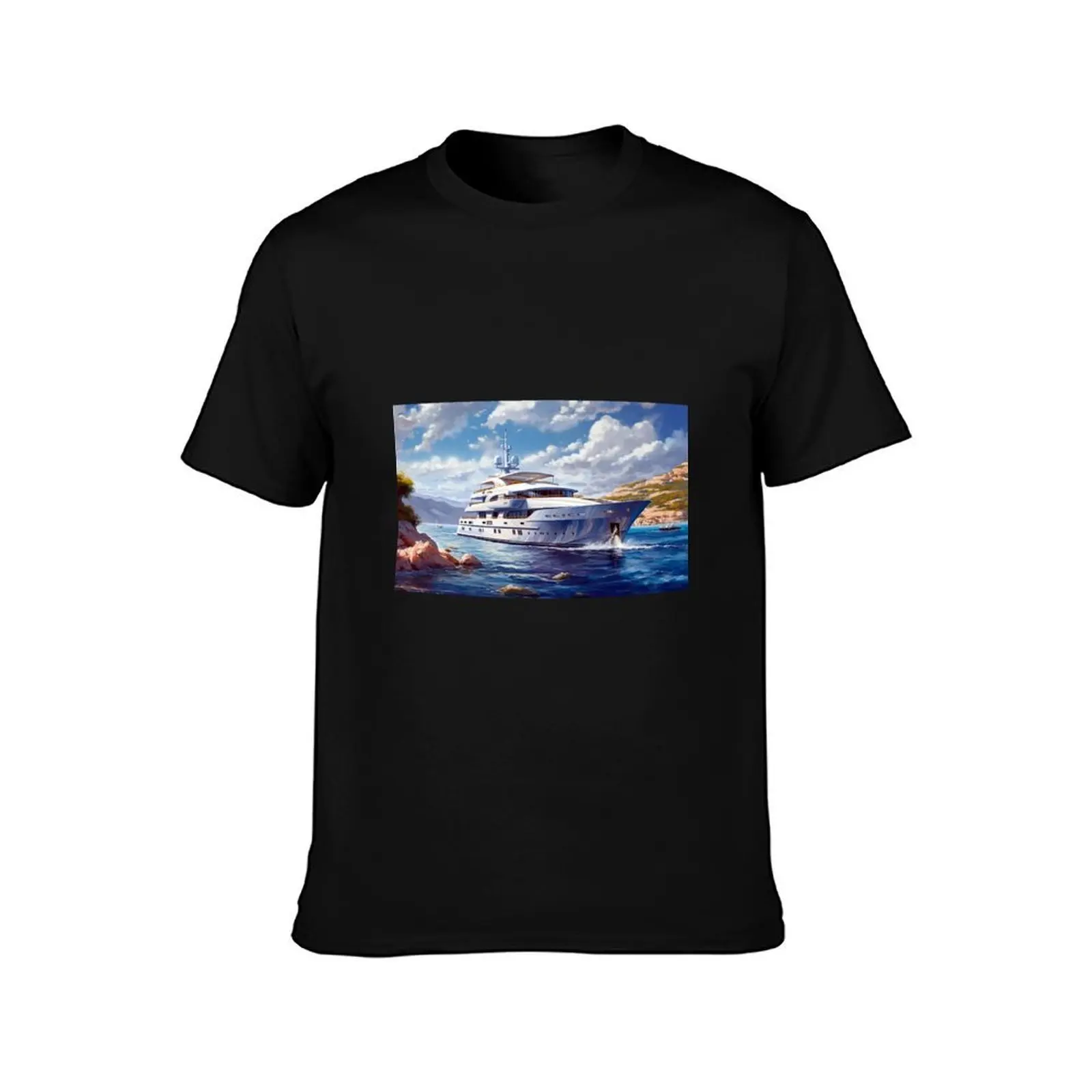 Luxurious Super Yacht Cruising Through The Crystal Clear Waters T-Shirt, Summer Casual Cotton Tee, Oversized Streetwear Tops
