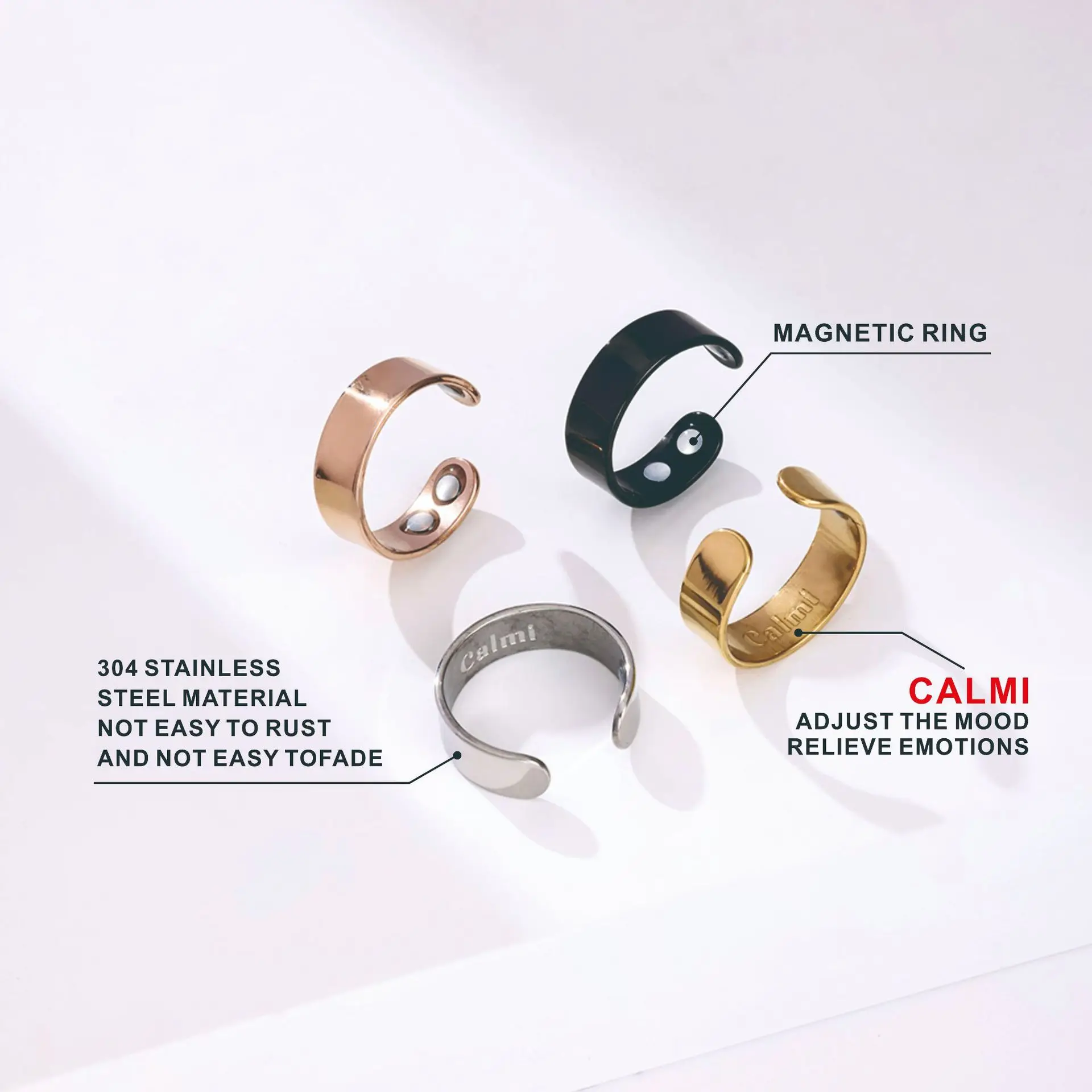 Calmi Ring, Anti Snoring Ring, Titanium Steel Rings with Ultra Strength Magnets, Health Jewelry Gifts for Anxiety Reduction