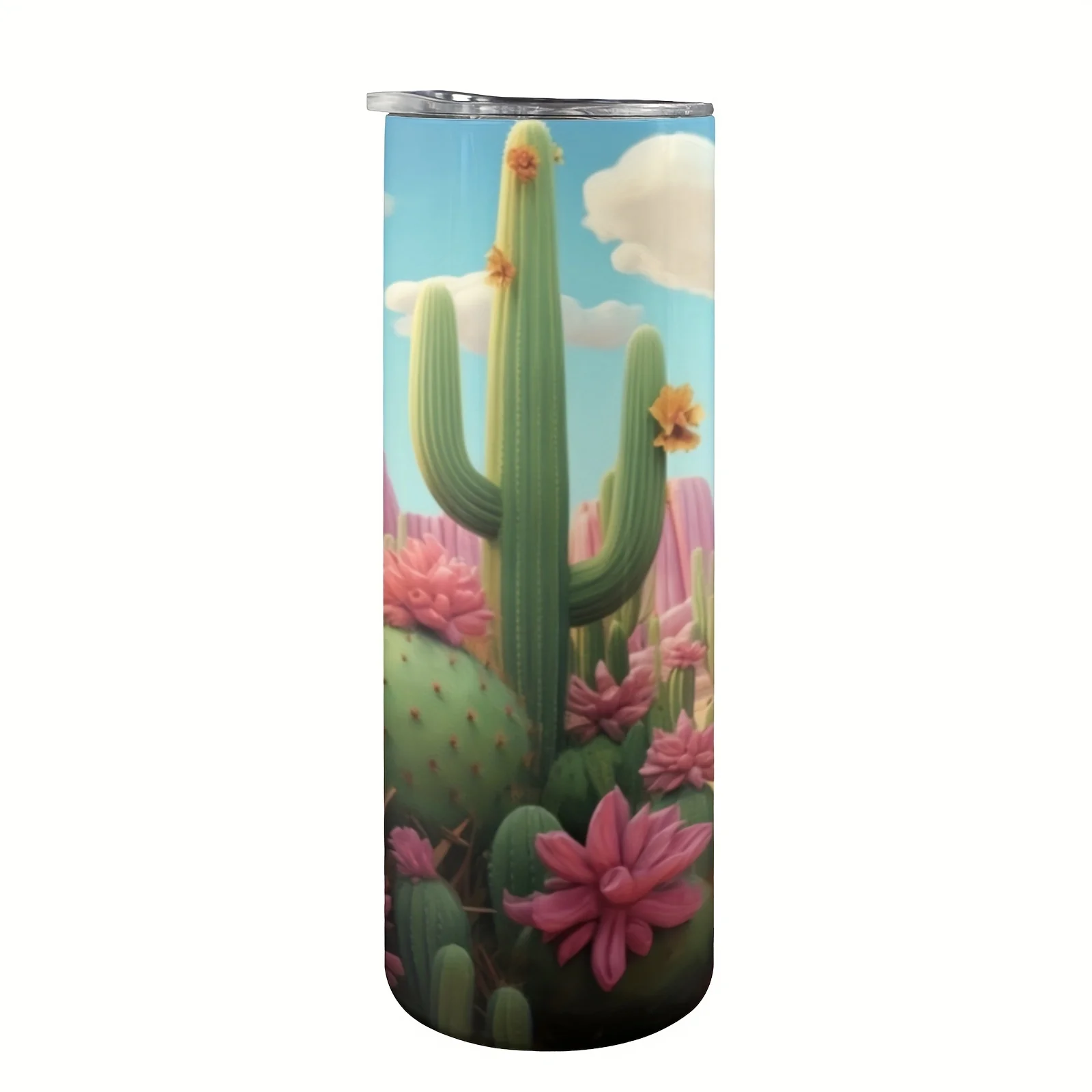 1pc20oz,3D Cactus Flowers 304 Straight Tumbler with Lid And Straw,Stainless SteelWater Bottle, Insulated Water Cups, Summer Winter Drinkware,OutdoorTravel Accessories,Christmas Gifts, Valentine's Day Gifts for BFF,Bestie,Best Friend