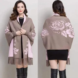 Women Spring Autumn Cape Shawl New Female peony flower Shawl Middle-aged Mom Fashion knitting Cloak Cardigan A762