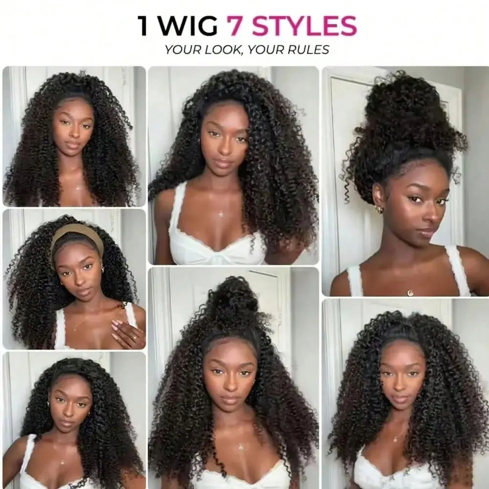 Half Wig Human Hair Kinky Curly Glueless Wig Human Hair Ready to Wear 3 IN 1 Half Wig With Drawstring 250 Density Curly Half Wig