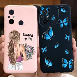 For Xiaomi Redmi 12c Phone Case Shockproof TPU Soft Housing Capa For Redmi 12c Redmi12c Beautiful Girl Butterfly Flower Back Bag