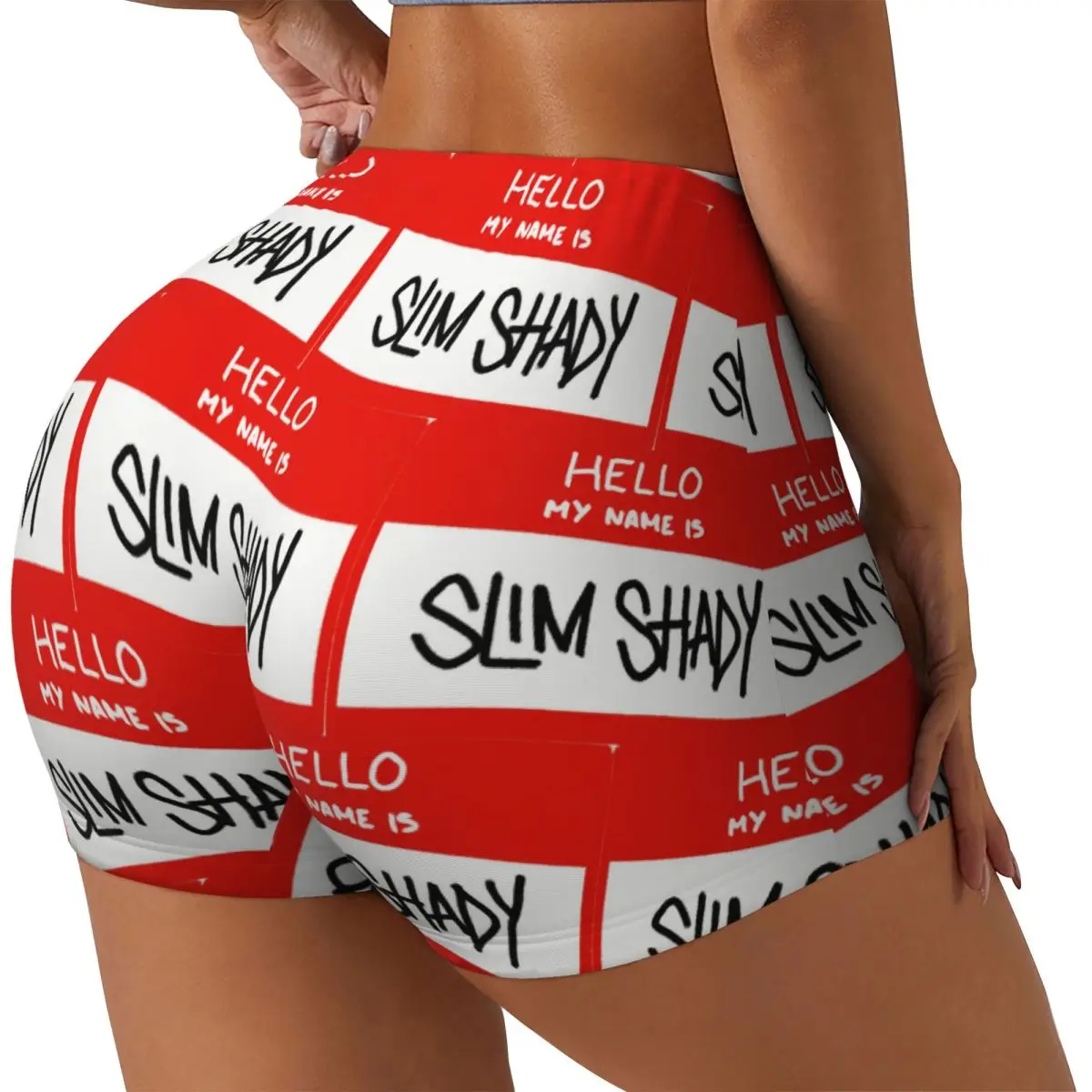 

Пользовательские «Hello My Name Is Slim» Shady Eminem, женские шорты для бега в тренажерном зале, спортивные шорты для волейбола, байкера, йоги
