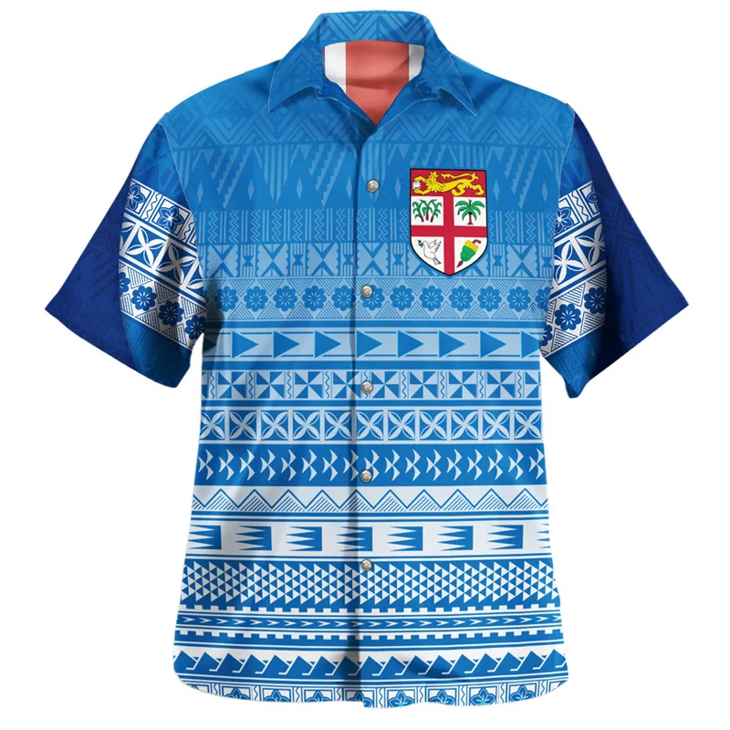 Summer Harajuku New 3D Polynesian Fiji Flag Emblem Printig Shirts Men Fiji Coat Of Arm Graphic Short Shirts Fashion Top Clothing