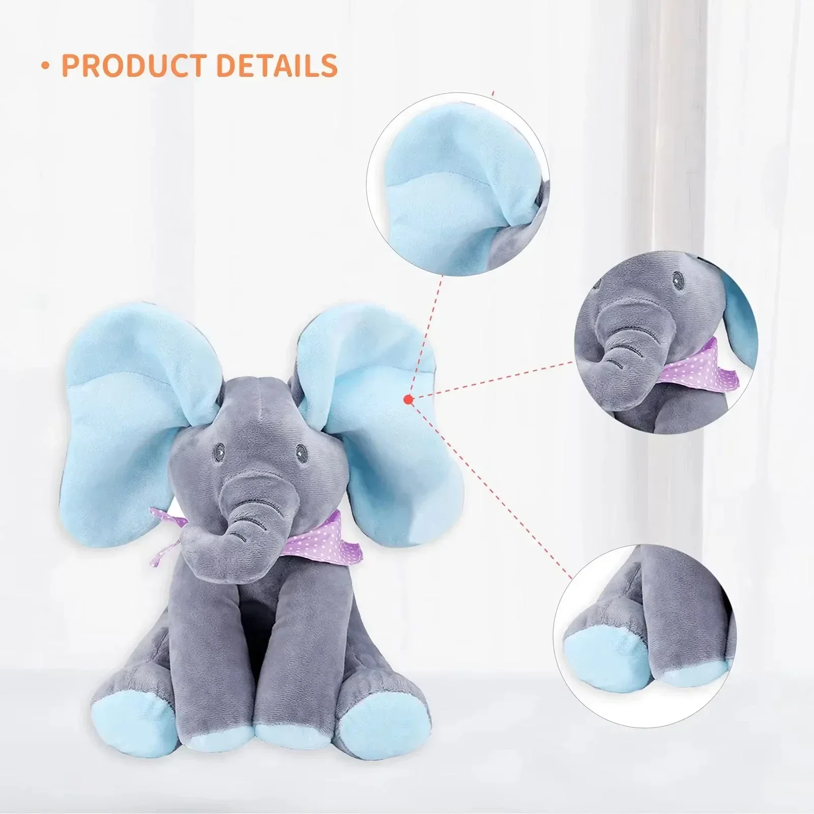 Bonito animal recheado elefante brinquedo de pelúcia, elefante cantando com orelhas, movendo brinquedo elétrico, presente para o bebê