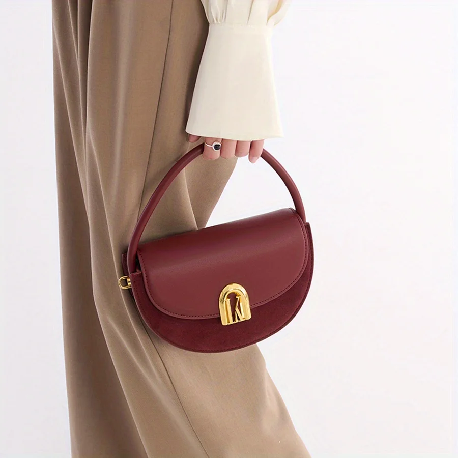 2024 fashionable retro women's crossbody bag with solid color design, detachable shoulder strap, magnetic buckle closure