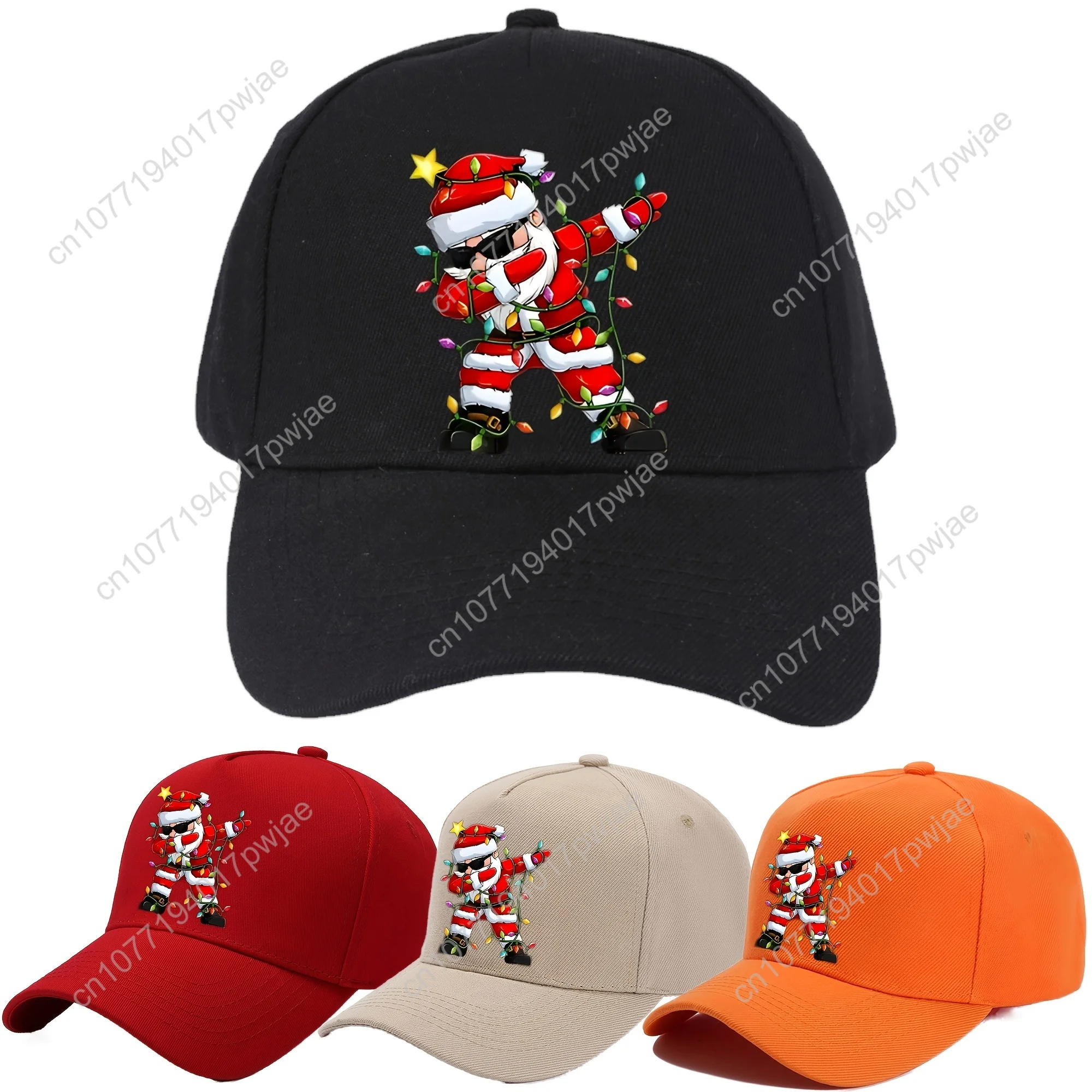 1pc Funky Christmas Santa Print Baseball Cap, 100% Polyester Woven Soft Top Hat, Hand Washable Sun Protection for Outdoor Campin