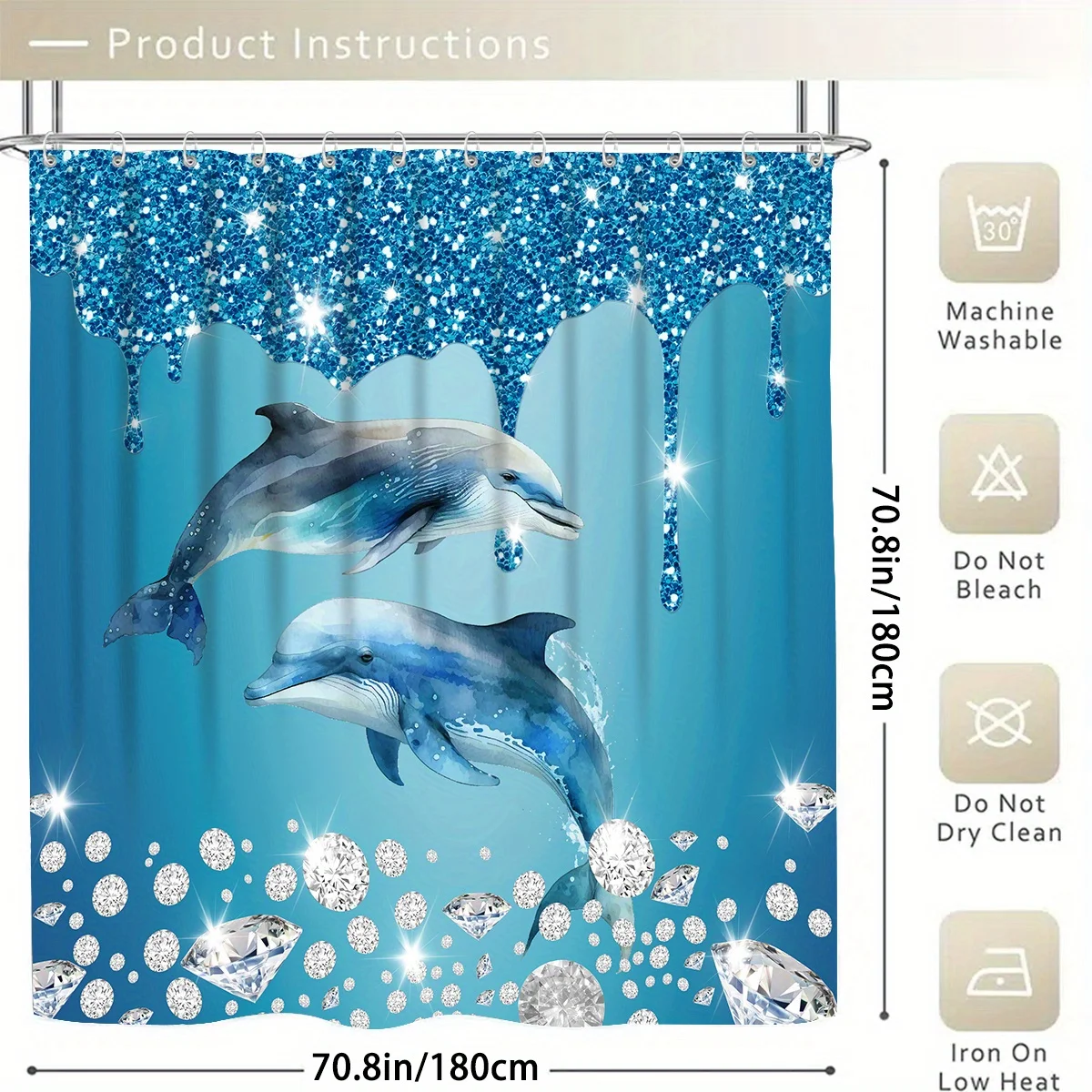 and Dolphins Shower Curtain Set - Luxurious Modern Design, Water-Repellent Curtain, Matching Toilet Floor Mat, and 12 Shower Cur