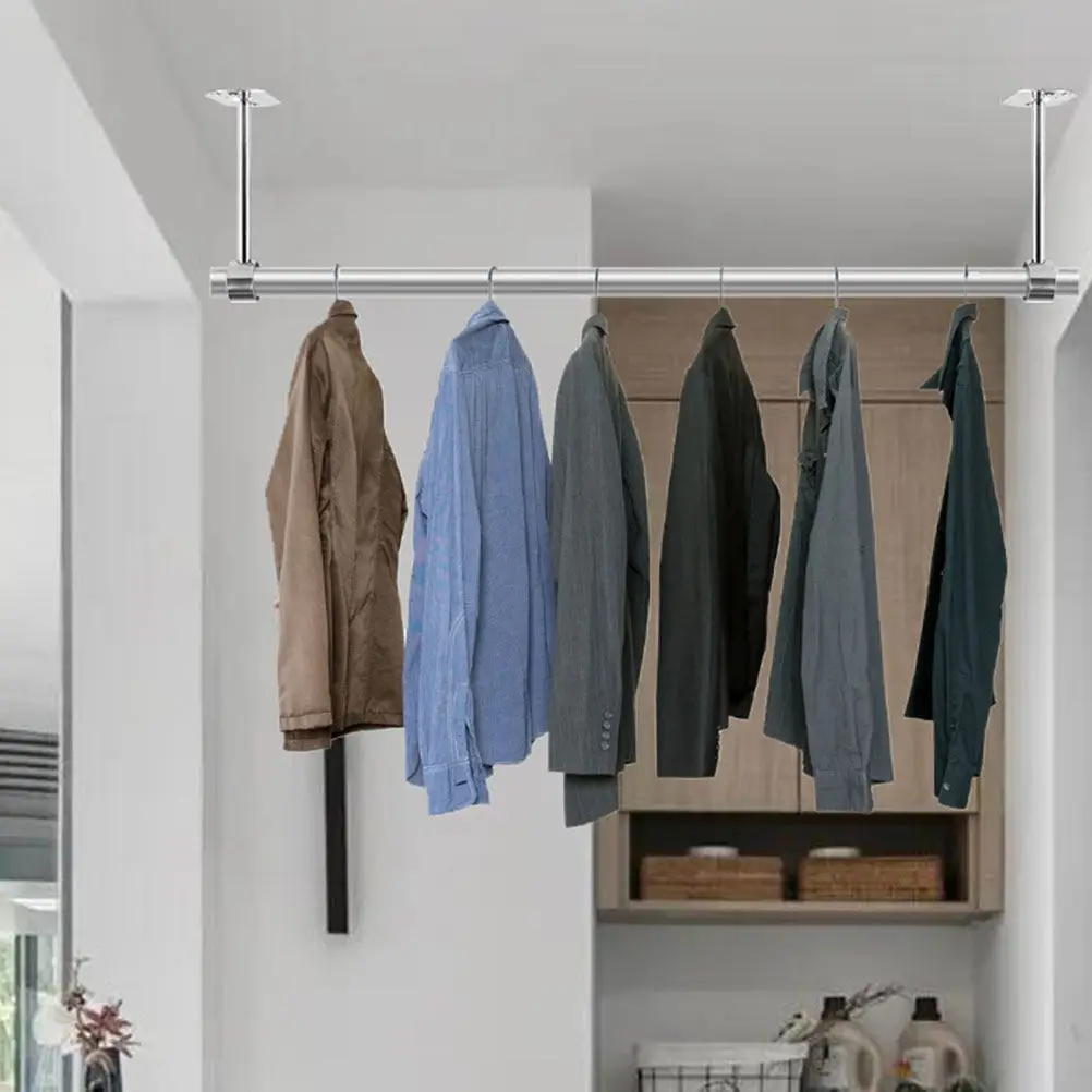 

2Pcs Stainless Steel Flange Closet Rod Holders Pole Brackets for Wardrobe Balcony Shower Curtain Rods