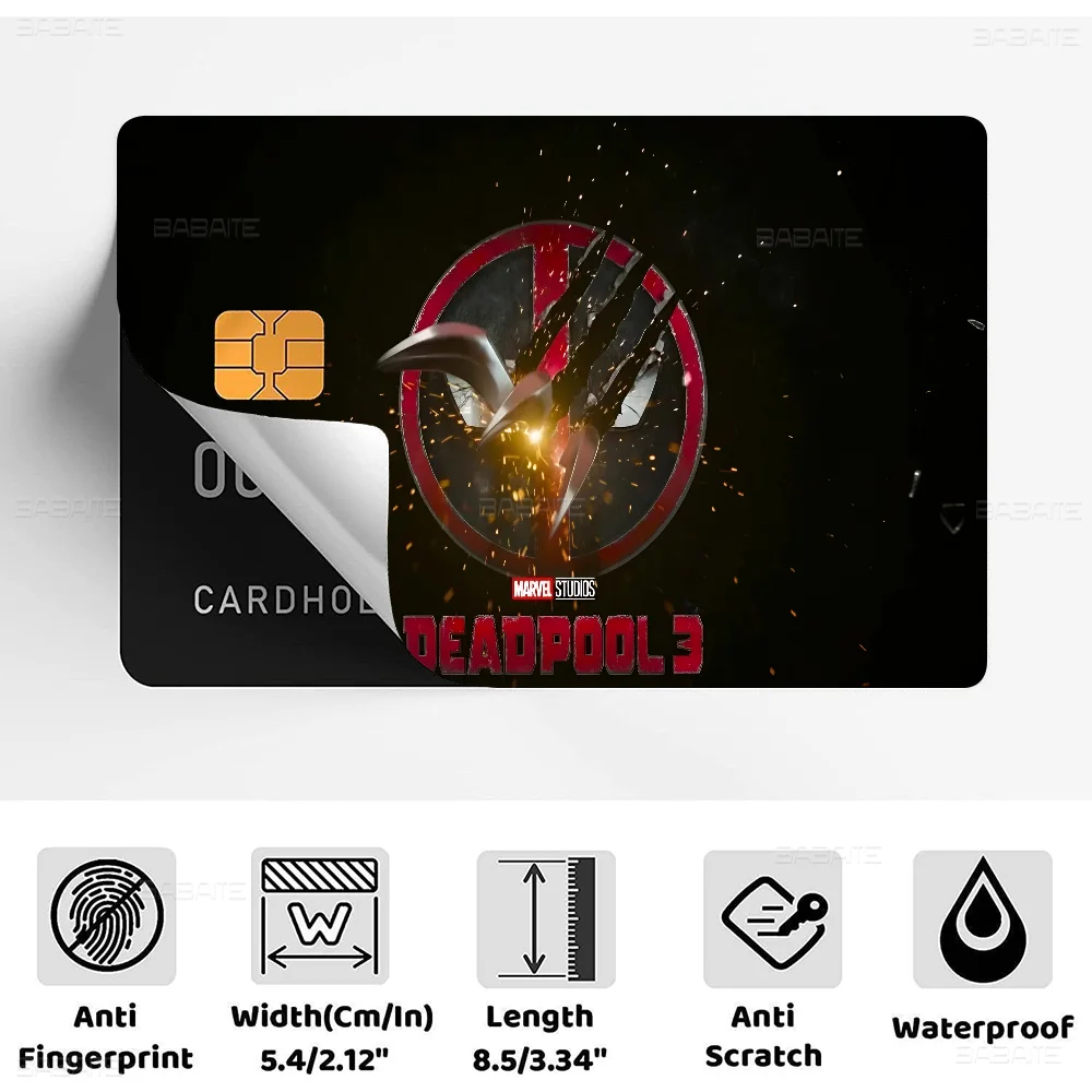 شريط لاصق من الجلد من D-Deadpool & W-Wolverine باللون الذهبي والفضي والأسود غير اللامع لبطاقة الخصم الائتمانية للبنك