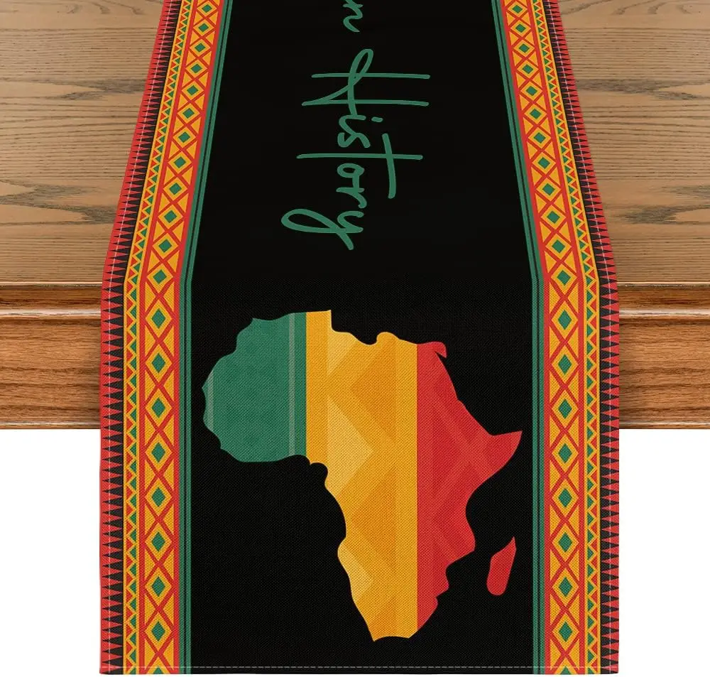 

African Map Black History Month Linen Table Runner Home Table Decor Juneteenth Freedom Pride Kitchen Dining Table Party Decor