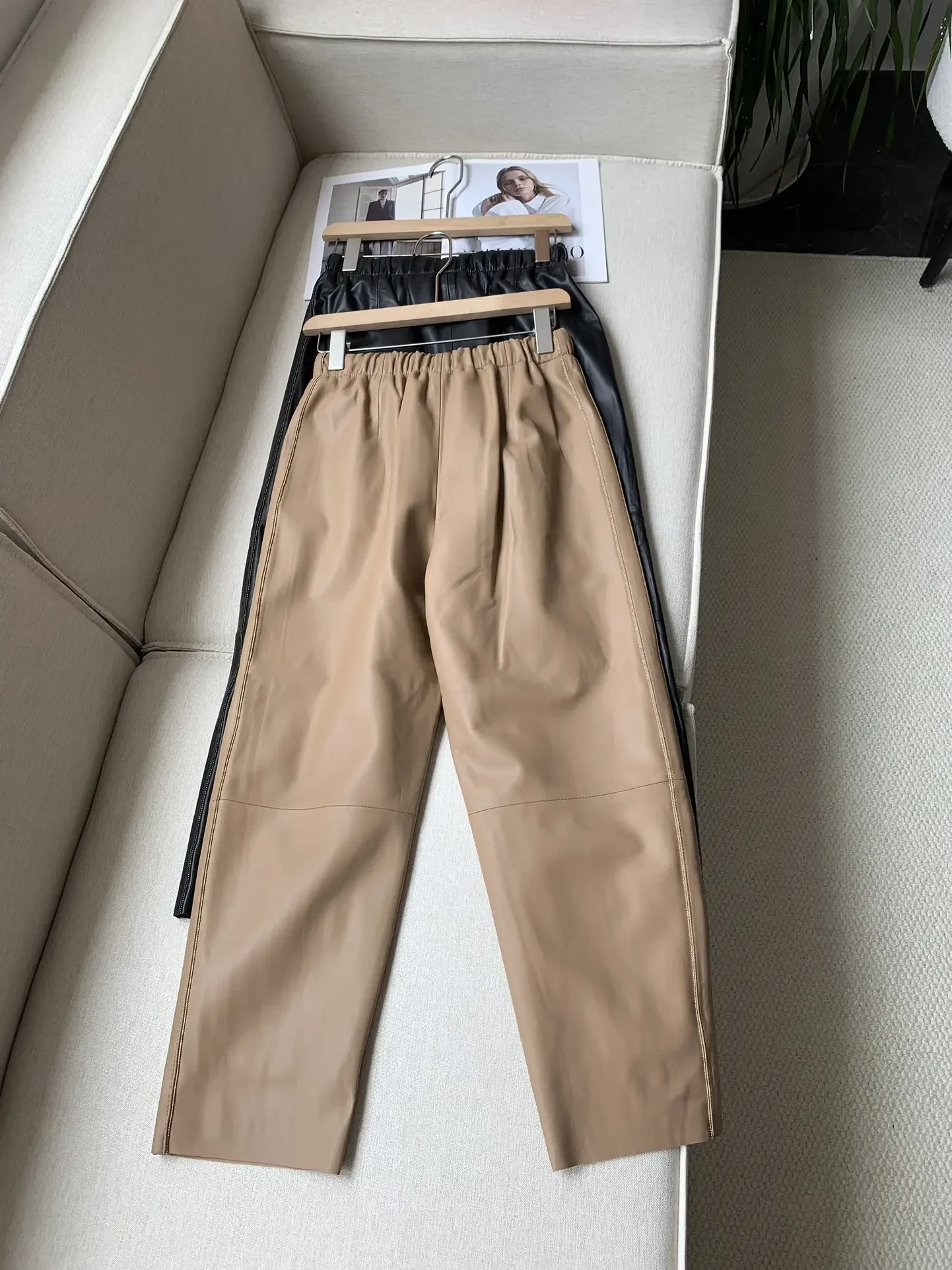 Sheepskin Long Pants for Women Autumn Winter Elastic Waist Fashion Ladies Trousers