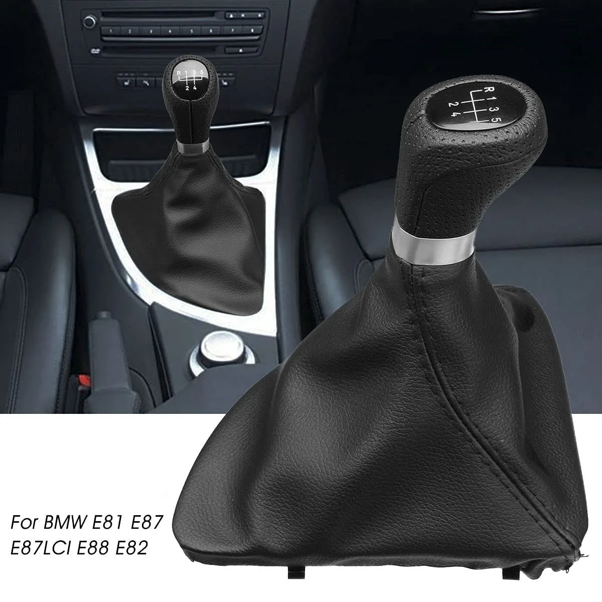 5/6 Speed Leather Car Gear Shift Knob Lever Shifter Gaiter Boot Cover for BMW 1 Series E81 E82 E87 E88 2003-2013