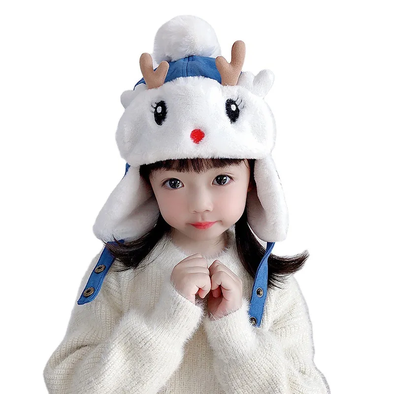 Cute Deer Horn Plush Pullover Hat for Children's Autumn and Winter Thickened Ear Protection Hat