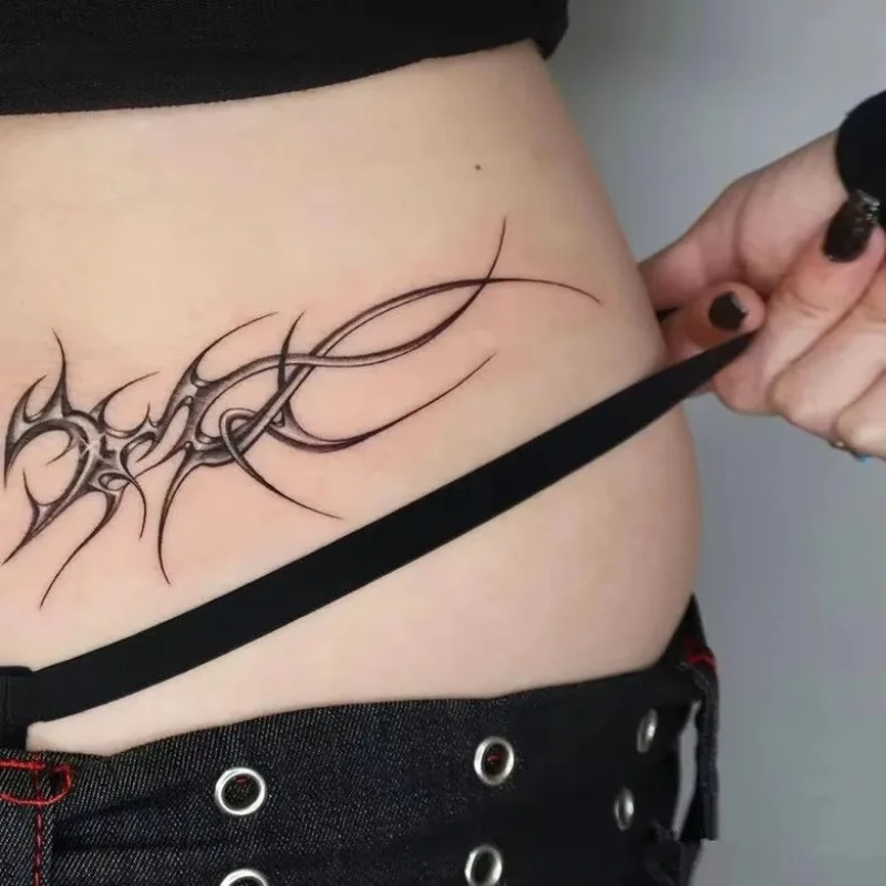 Tatuaje de impresión Sexy para mujer, adhesivo temporal de encaje, resistente al agua, Abdomen, arte duradero