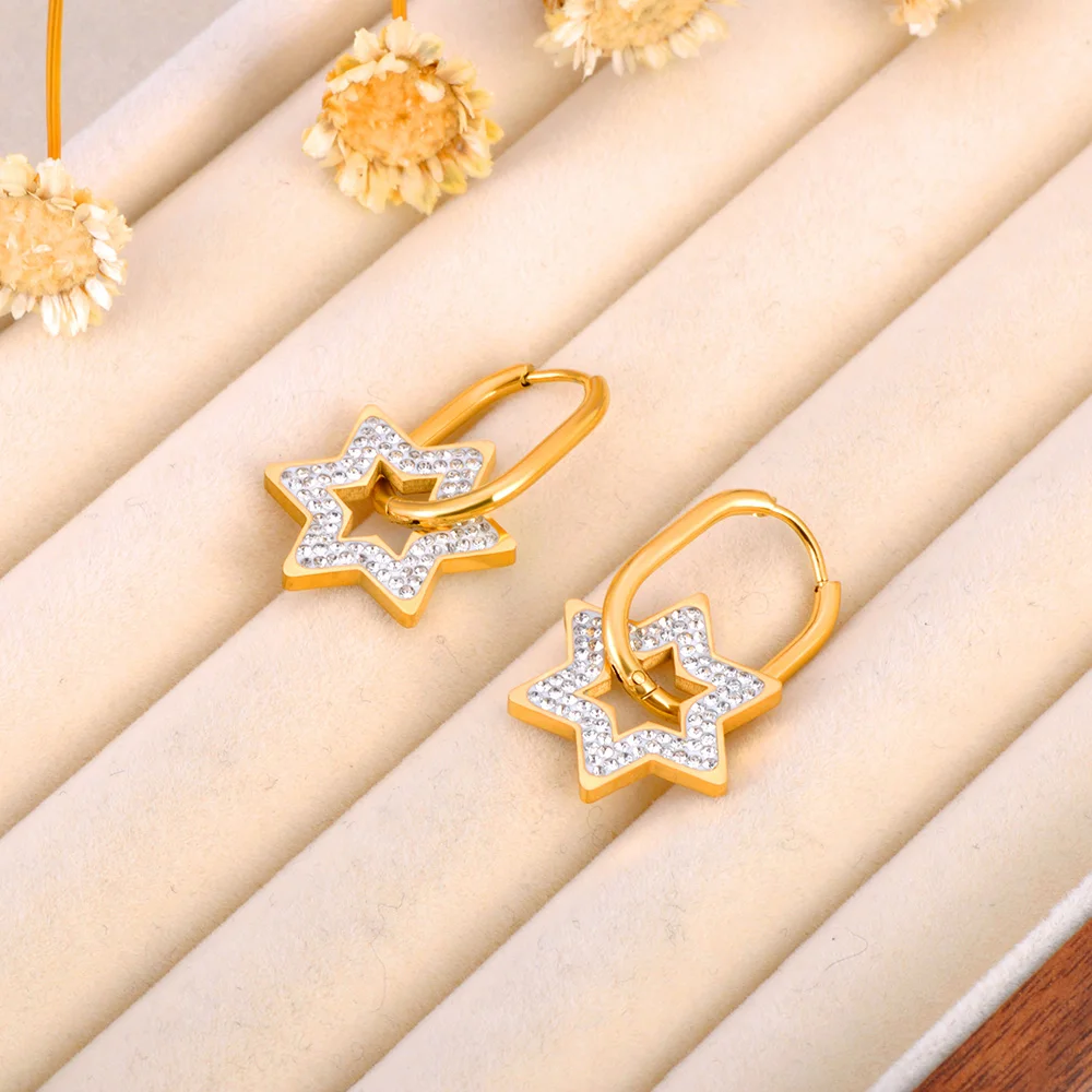 Lokaer Mode 316L Edelstahl Stern Herz Creolen Für Frauen 18K Gold PVD Überzogene Wasserdicht Täglichen Ohr Schmuck E24068 – Detail 6