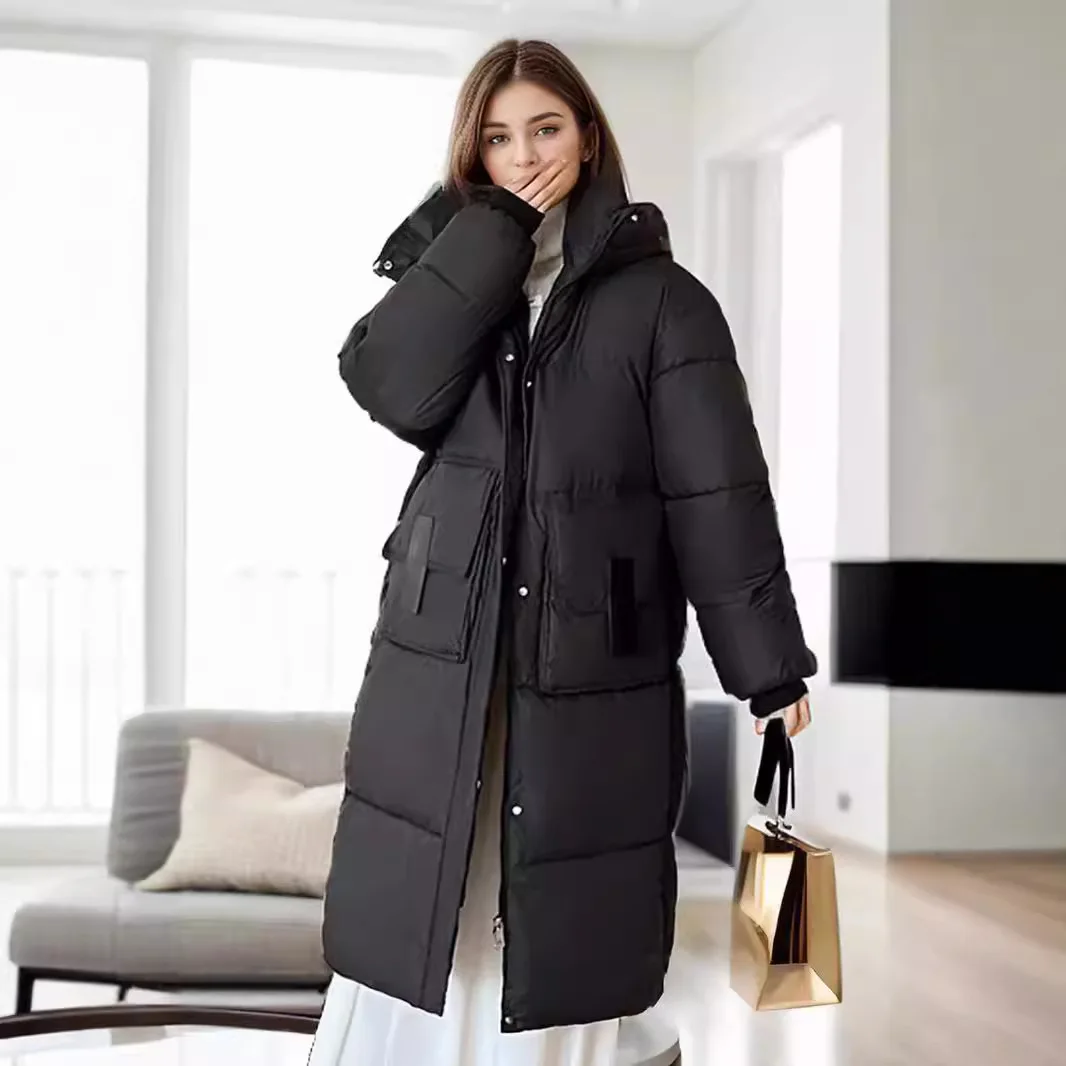 2024 New Winter Women Large Pocket Cotton Jacket Female Hooded Thick Coat Women\'s Jacket Medium Long Cotton Jacket For Women