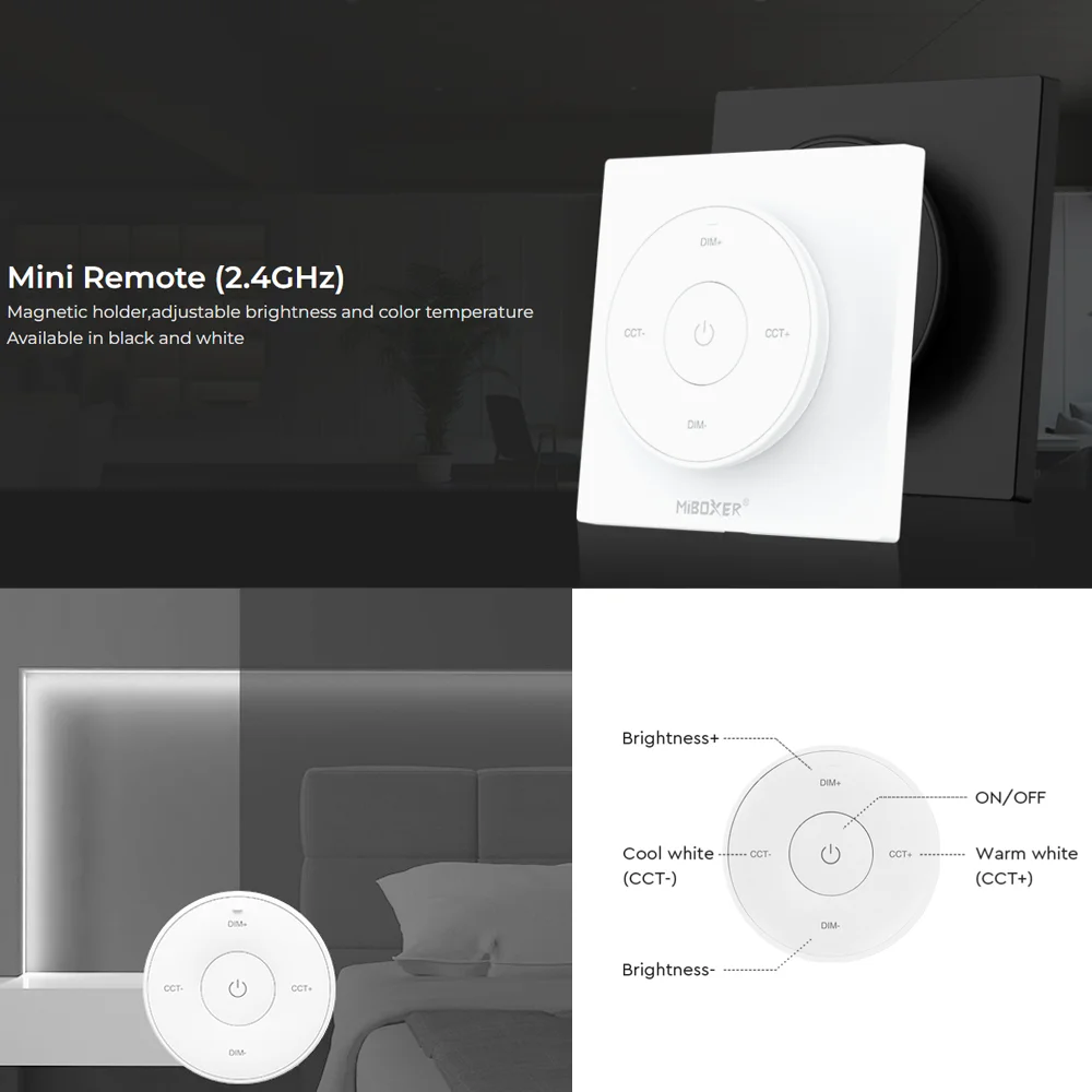 Miboxer K1 K2 K3 Zasilany bateryjnie 2.4G RF Naścienny obrotowy przełącznik zdalnego sterowania do jednokolorowej lampy LED CCT