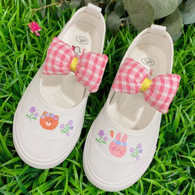 Sanrios Printed Cute Girls\' Bowknot Canvas Shoe Anime My Melody Purin Dog Kawaii Spring Summer Comfortable Cloth Shoes Kids Gift