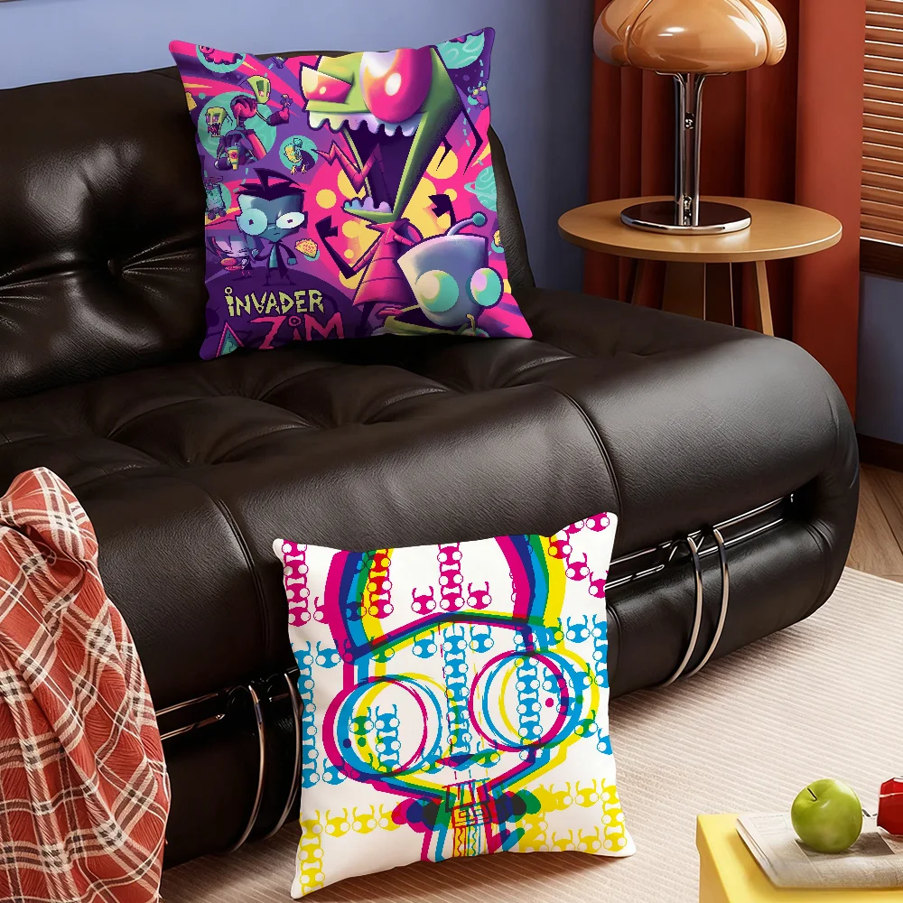 Cartoon I-Invader Z-Zim Pillow Case Sofa Living Room Bedroom Headboard Backrest Square Cushion Nap Time