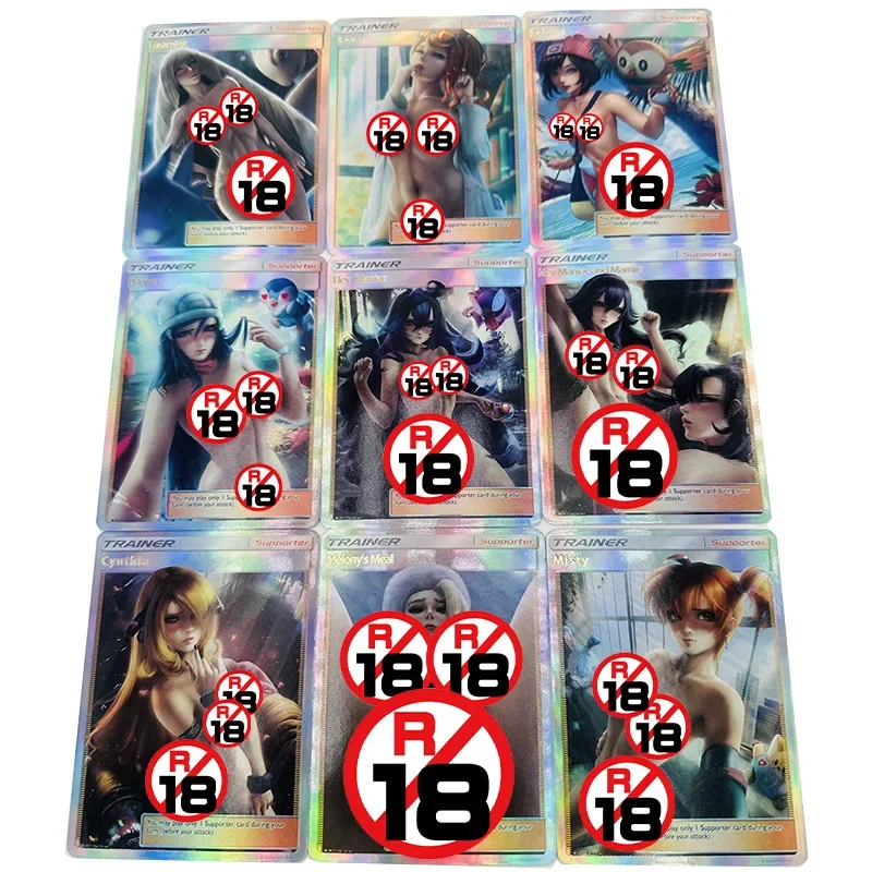 9Pcs/set Sexy Anime Girl Pokemon Trainer Cynthia Rosa Touko Marnie Melony Misty Moon Miss Poison Game Collection Cards Toys Gift