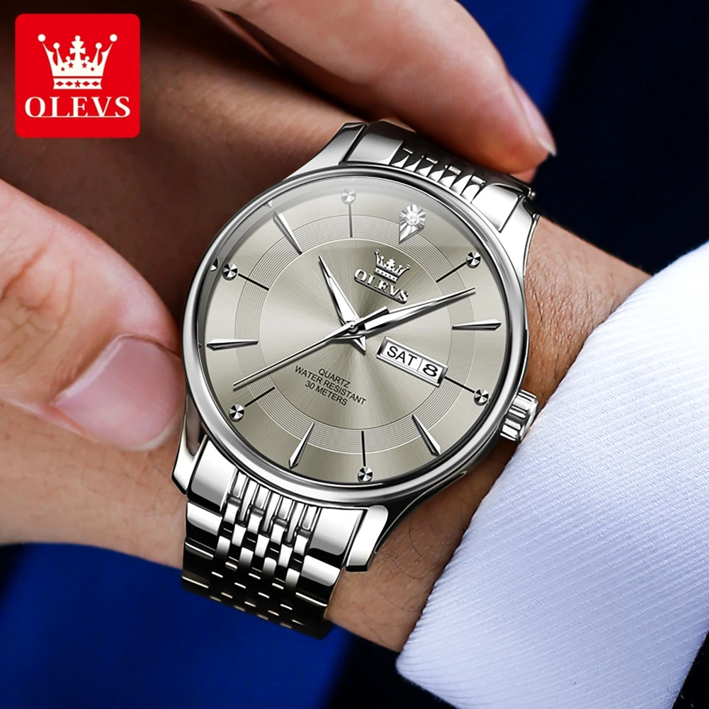 OLEVS Quartz Watch for Men Classics Original Waterproof Luminous Dual Calendar Display Business Dress Men\'s Wristwatches 9908