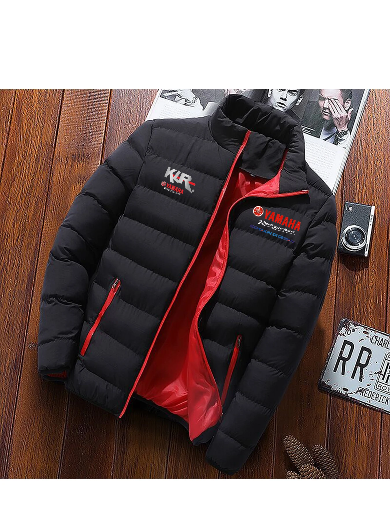 Yamaha logo printed men's winter warm and fashionable thickened cotton jacket, zippered cotton jacket, casual jacket, warm and c