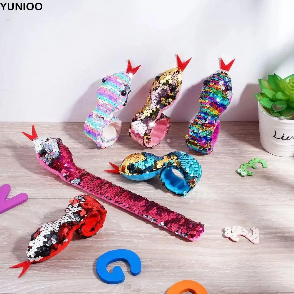 

Snake Glitter Slap Wristband Reversible Snake Theme Snake Sequin Wristband Sequin Wrist Decoration Clap Circle Toys Kids Toy