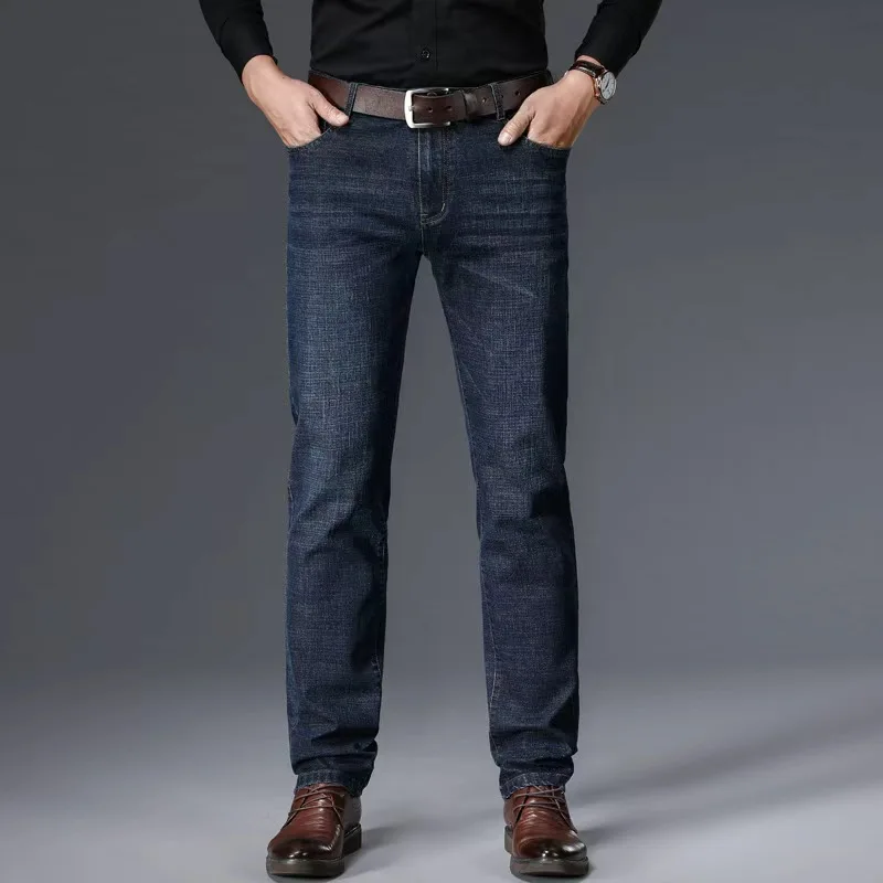 

Men's Soft Straight Denim Pants 2025 Autumn Classic Business Black Biker Jeans Overalls Masculino Pantalone Hombre Mannen Homme