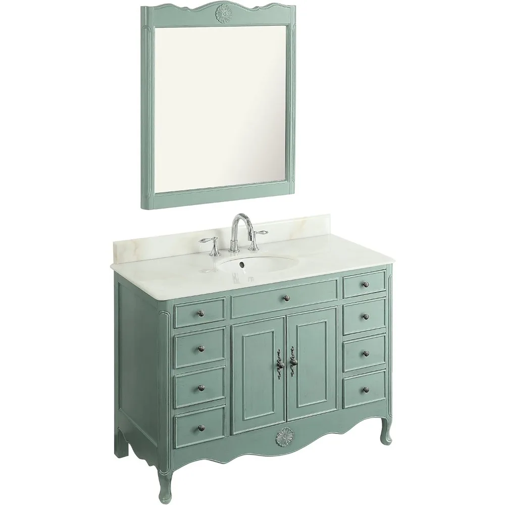 

46.5" Benton Collection Distressed Light Blue Daleville Bathroom Sink Vanity w/Mirror Set HF-8535LB-MIR-BS