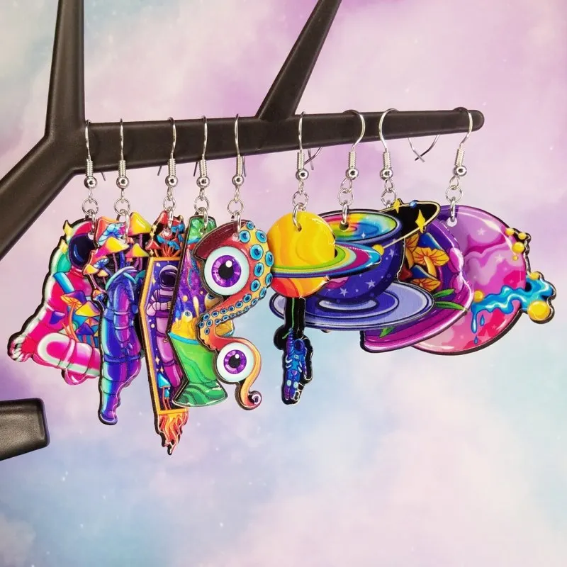 Horror Space Planet Astronaut Acrylic Dangle Earrings Funny Outer Space Octopus Antennae Eyes DIY Handmade Women Jewelry Earring