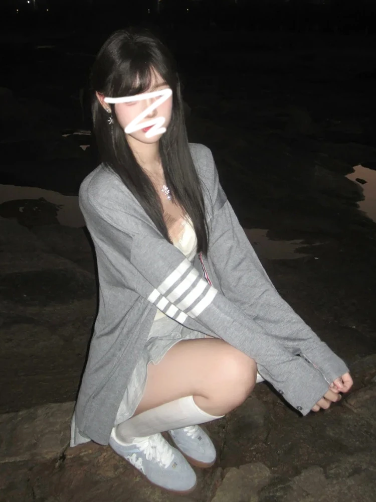 韓国風 Vネック ニット オープンカーディガン レディース 秋冬 ゆったりシック トップス ロング丈 ポリエステル アクリル ナイロン ウール...