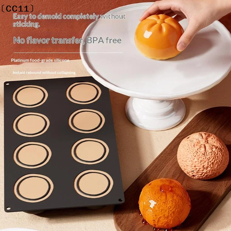 

1Pcs Food Grade Non-Stick 3D 8-Cavity Orange Shape Silicone Mold For Mousse Cake French Bread Plaster Craft Baking Tool〔CC11〕