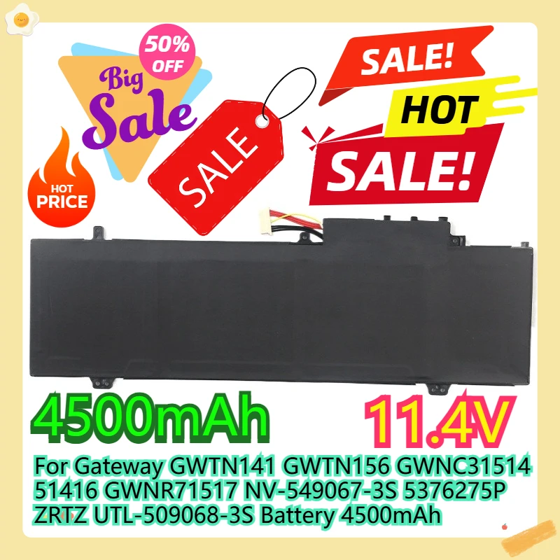 

For Gateway GWTN141 GWTN156 GWNC31514 51416 GWNR71517 NV-549067-3S 5376275P ZRTZ UTL-509068-3S Battery 4500mAh