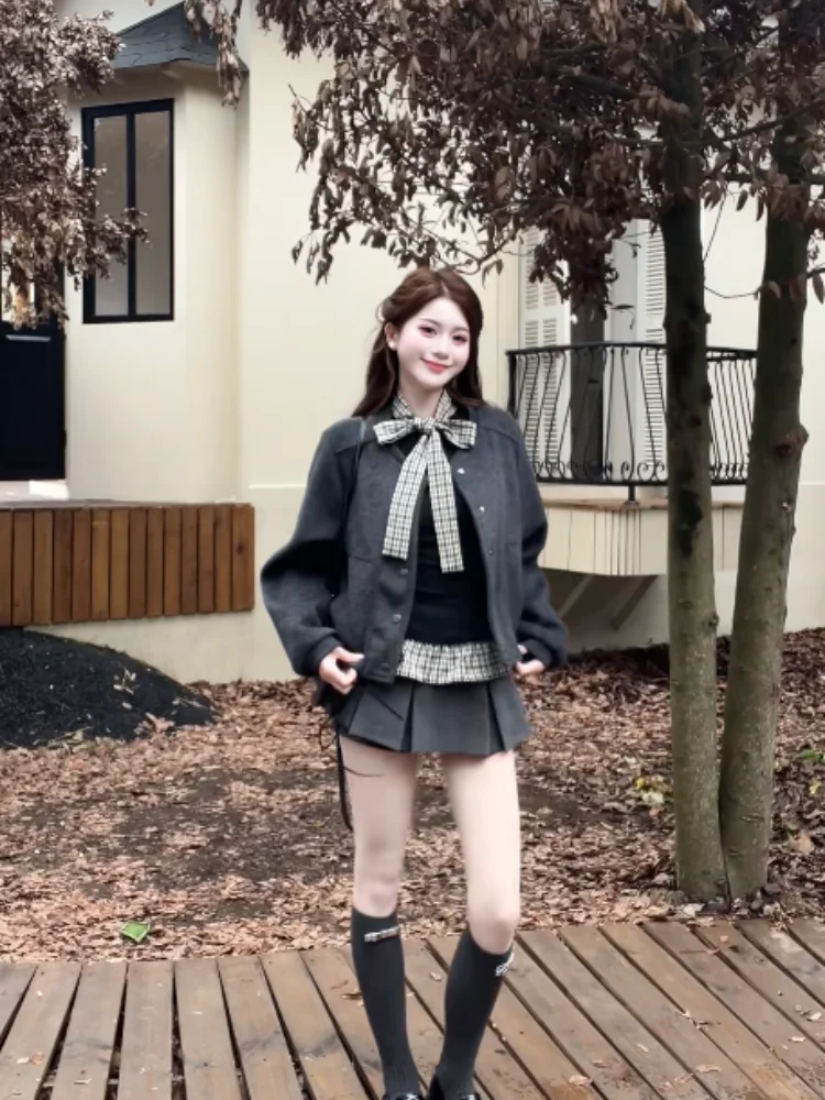 

Short Woolen Coat Set Small Fragrance Style Spring 2026 Unique Super Beautiful Korean College Style Women's Fashion Set
