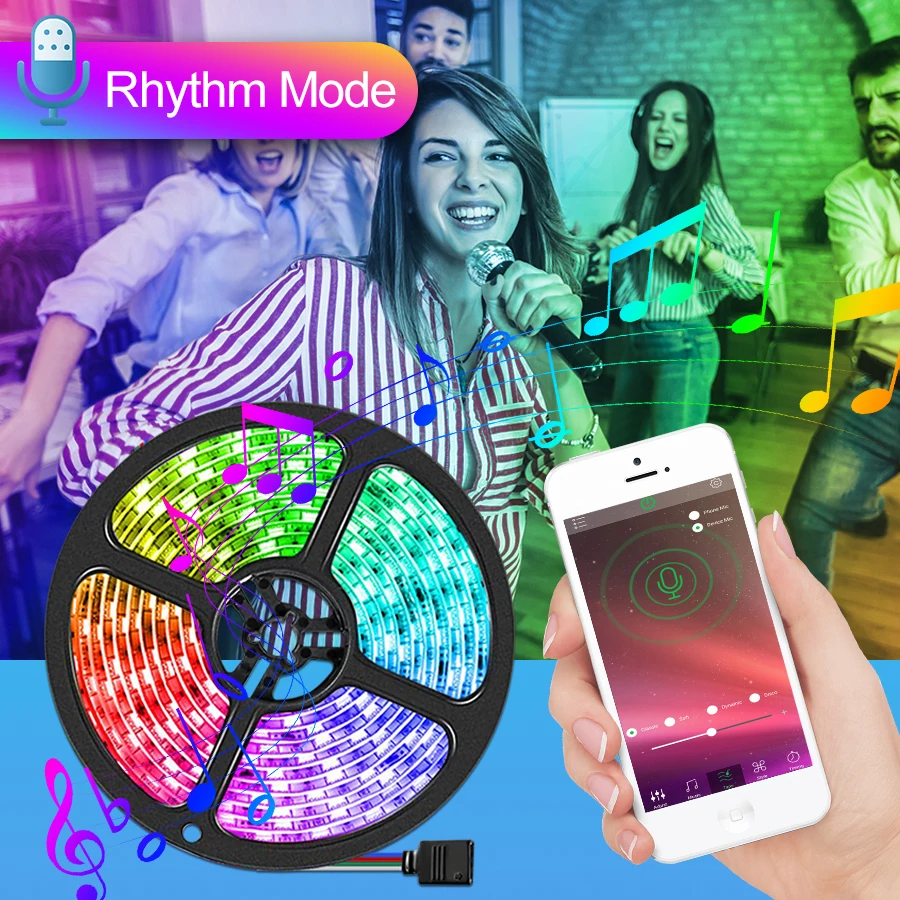 Bluetooth 5V USB Luci di striscia LED 5M TV Retroilluminazione Bar Sala giochi Decorazioni per feste SMD5050 Nastro flessibile RGB Diodo Nastro Ritmo musicale