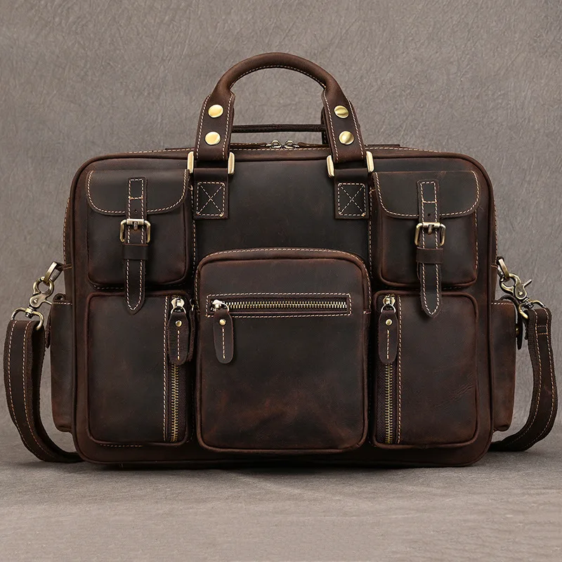 

New men's leather business briefcase luxury handbag men's casual travel bag multi pocket single shoulder crossbody bag
