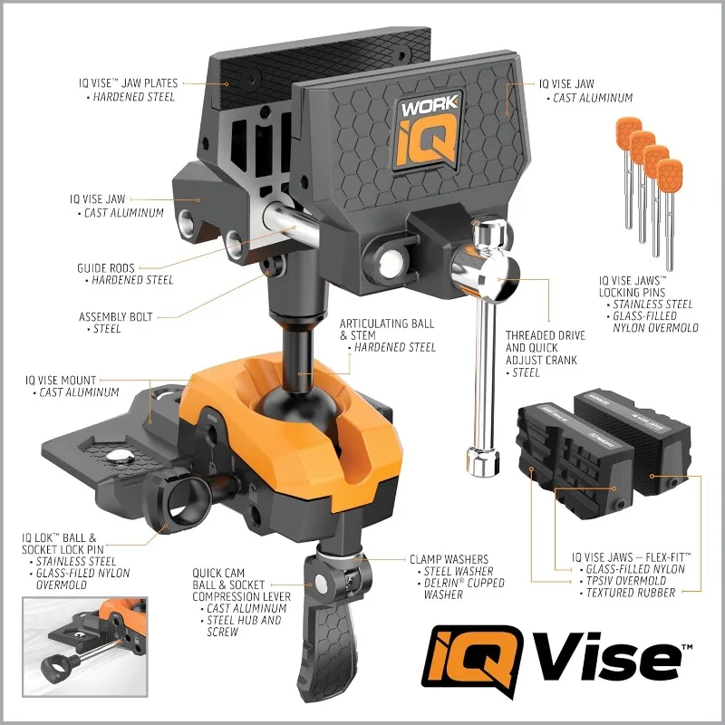 Christmas.IQ Vise | 360° Articulating Bench Vise Made From Steel & Cast Aluminum w/ 8-Position Locking Ball & Socket | Woodworki